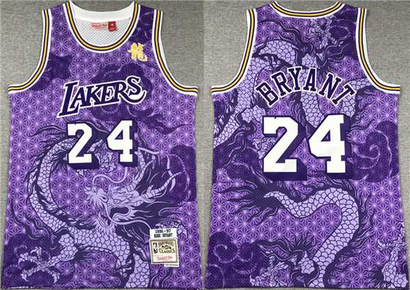 Mens Los Angeles Lakers #24 Kobe Bryant Purple 1996-97 Throwback basketball Jersey Mixiu->->NBA Jersey